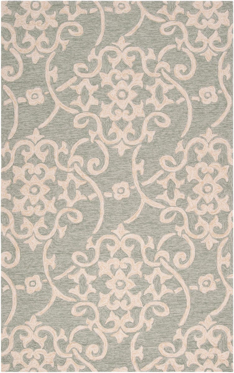 Surya Rain Rai-1103 Sea Foam, Emerald, Dark Brown Damask Area Rug