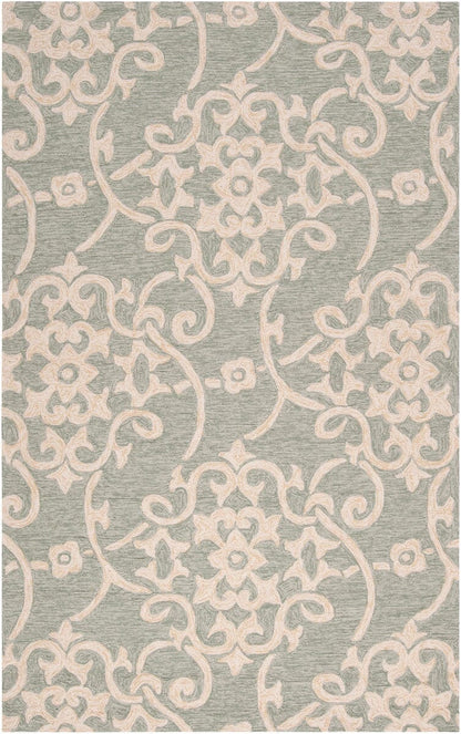 Surya Rain Rai-1103 Sea Foam, Emerald, Dark Brown Damask Area Rug