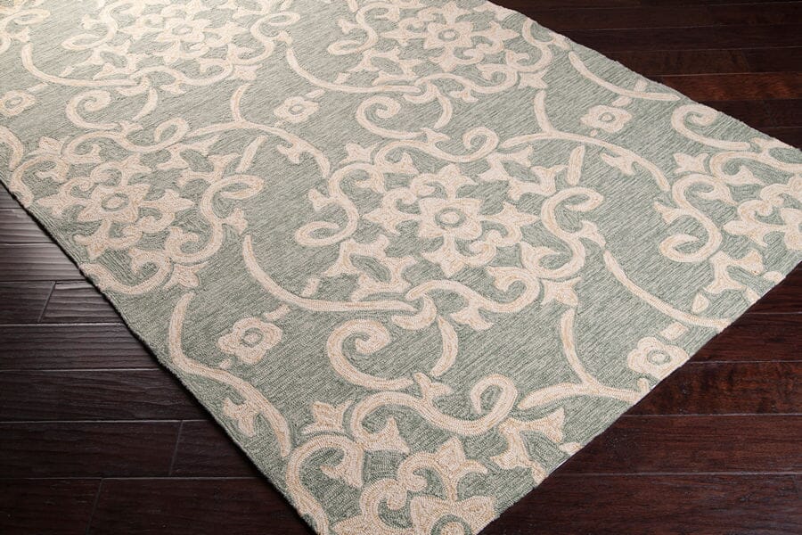 Surya Rain Rai-1103 Sea Foam, Emerald, Dark Brown Damask Area Rug