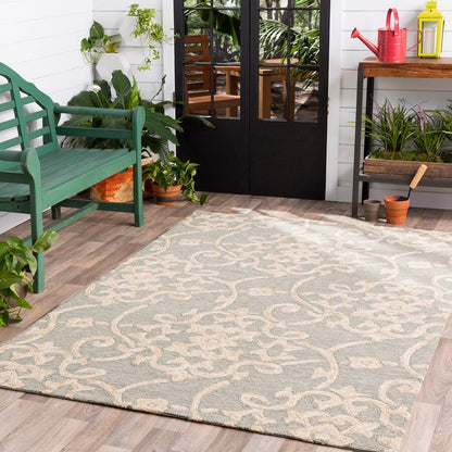 Surya Rain Rai-1103 Sea Foam, Emerald, Dark Brown Damask Area Rug