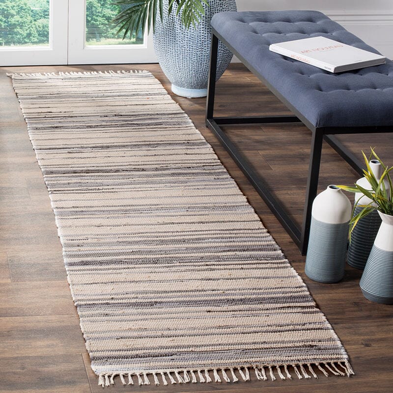 Safavieh Rag Rug Rar126A Ivory / Grey Striped Area Rug