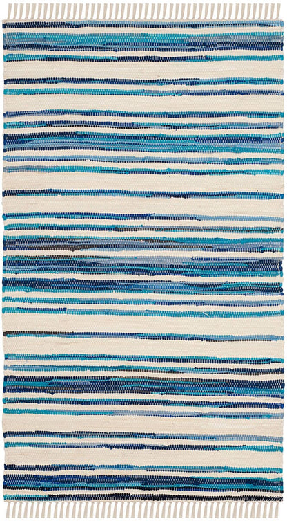 Safavieh Rag Rug Rar126B Ivory / Blue Striped Area Rug