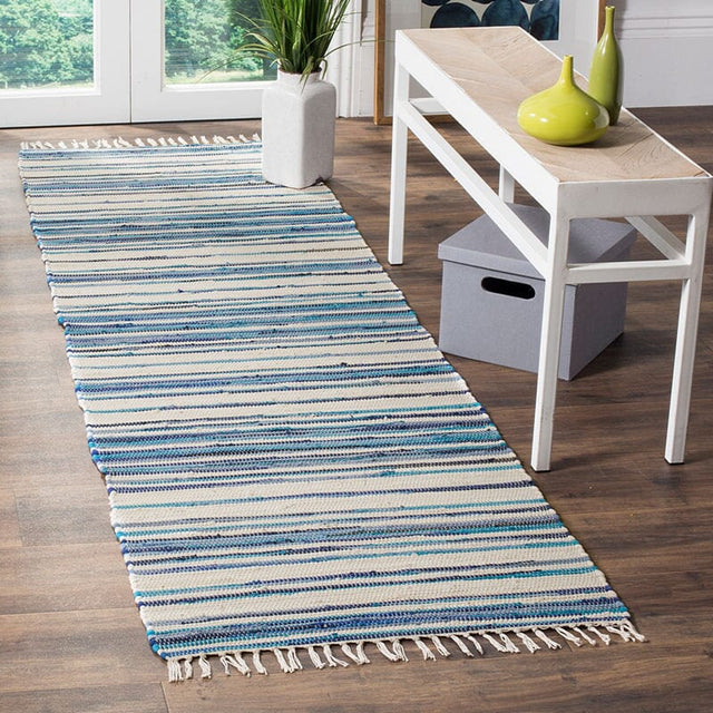 Safavieh Rag Rug Rar126B Ivory / Blue Striped Area Rug