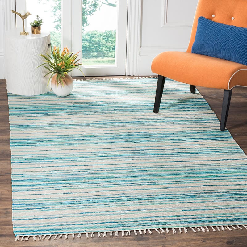 Safavieh Rag Rug Rar126D Ivory / Green Striped Area Rug