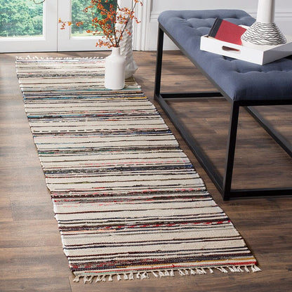 Safavieh Rag Rug Rar126Q Ivory / Charcoal Striped Area Rug