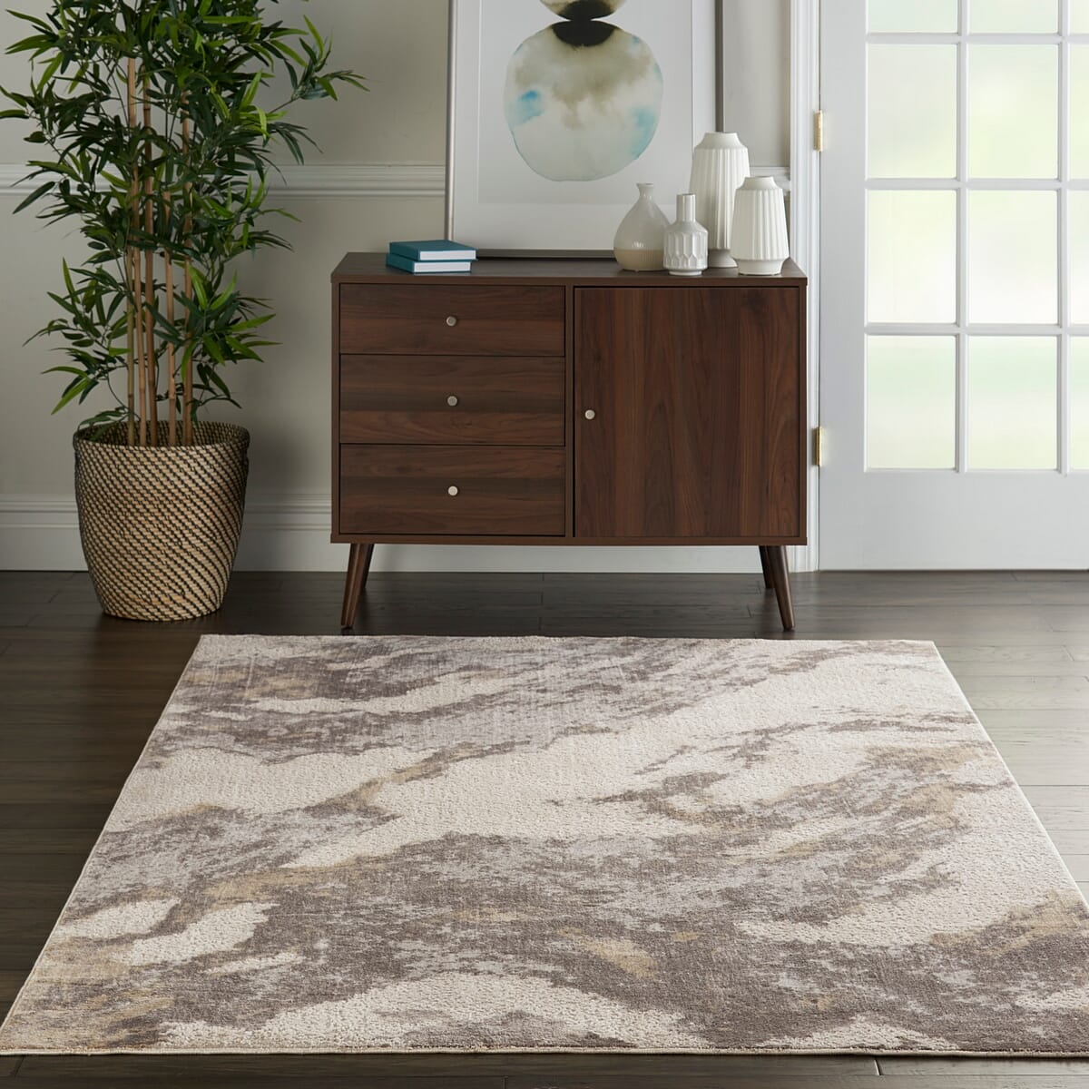 Nourison Silky Textures Sly03 Brown / Ivory Organic / Abstract Area Rug