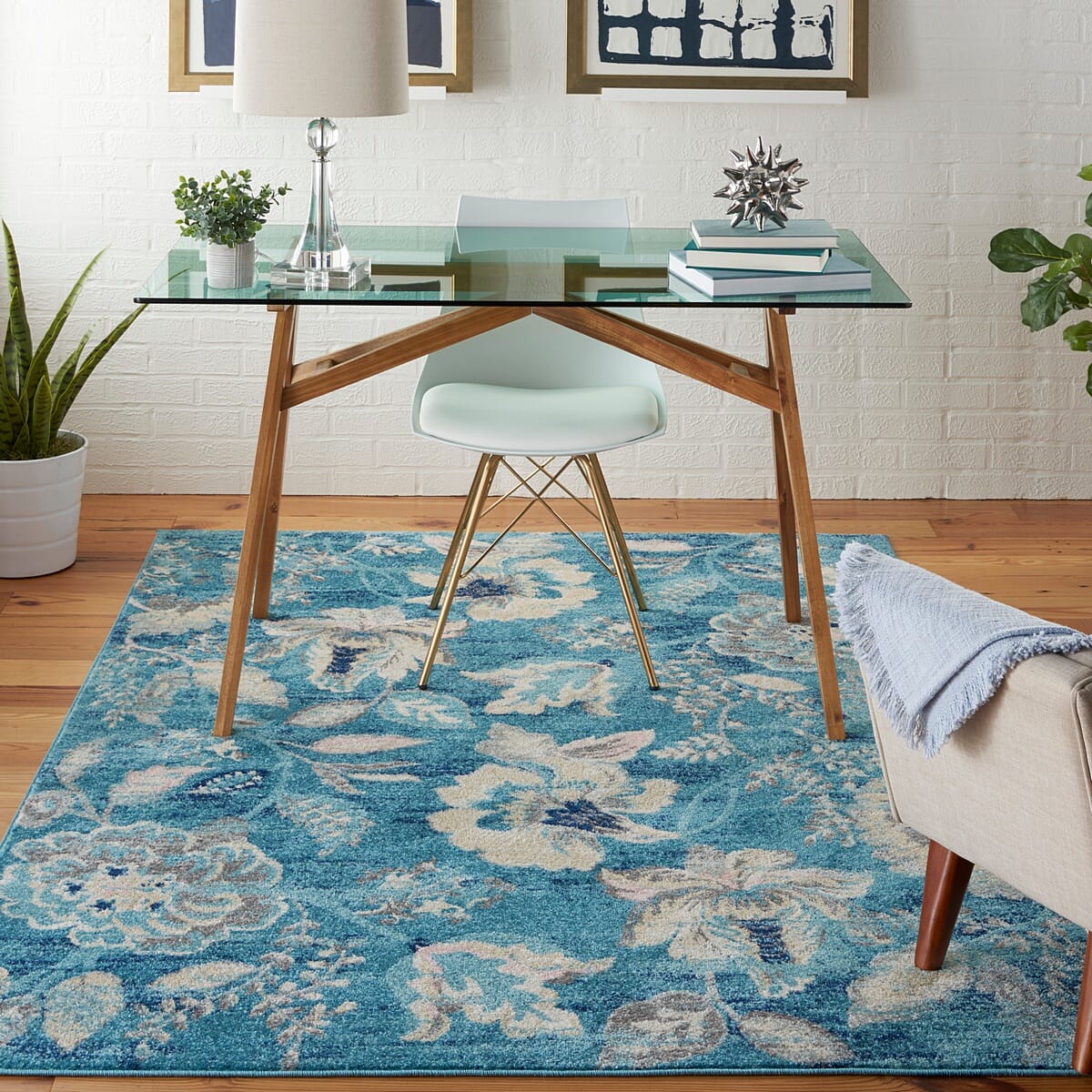 Nourison Tranquil Tra02 Turquoise Floral / Country Area Rug