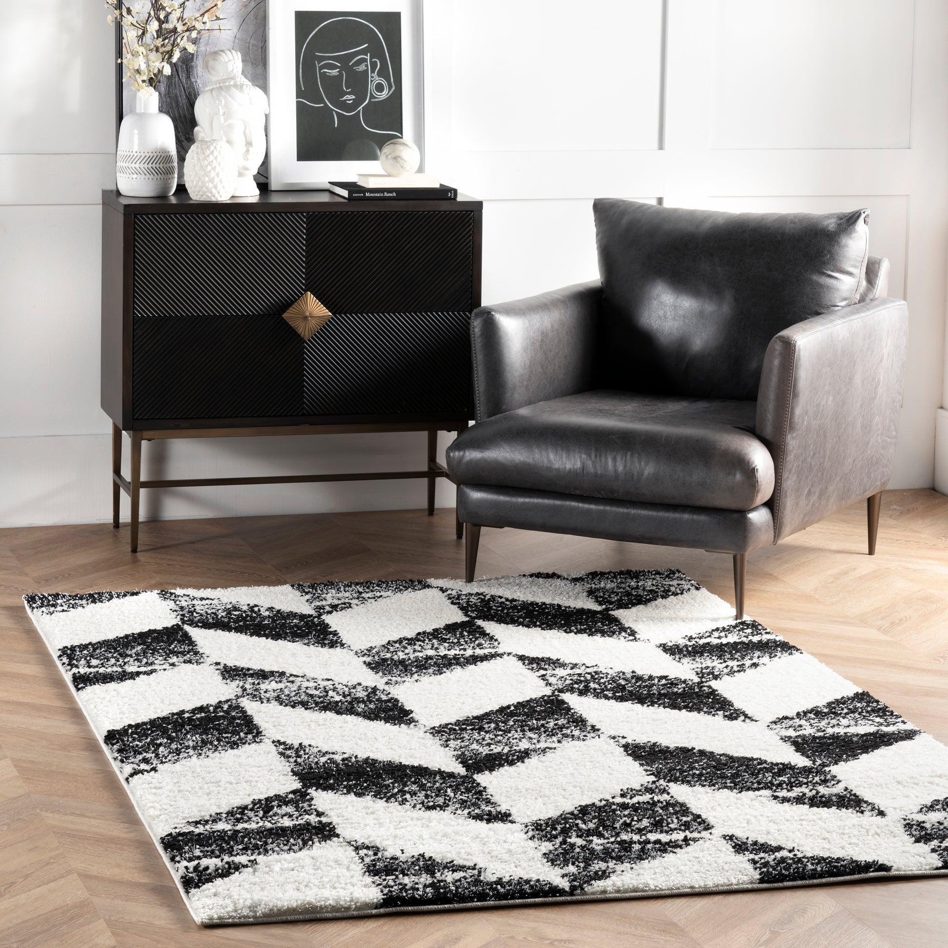 Nuloom Avery Herringbone Cozy Nav1918A Black And White Area Rug