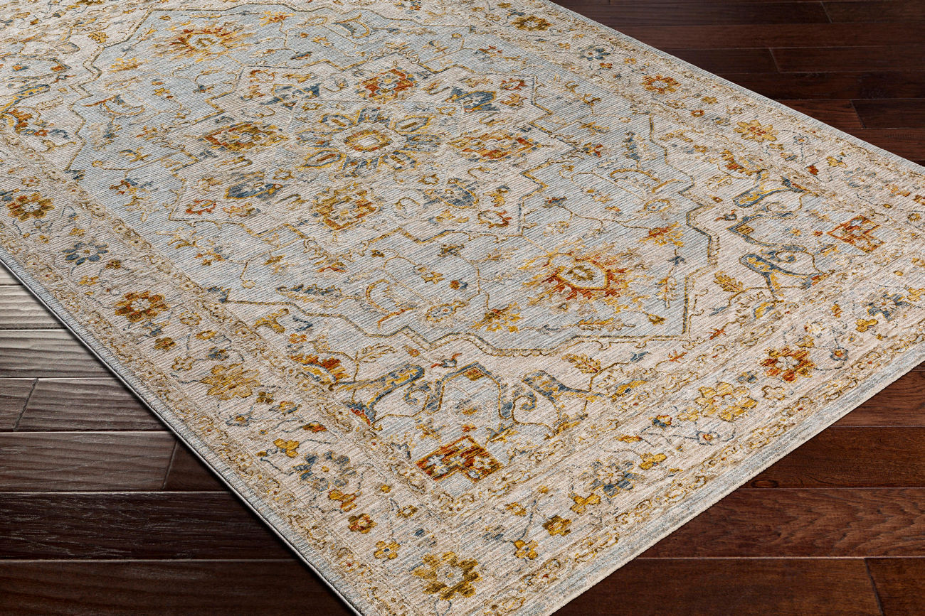 Surya Reina Ren-2304 Light Gray, Cream, Denim, Mustard Area Rug