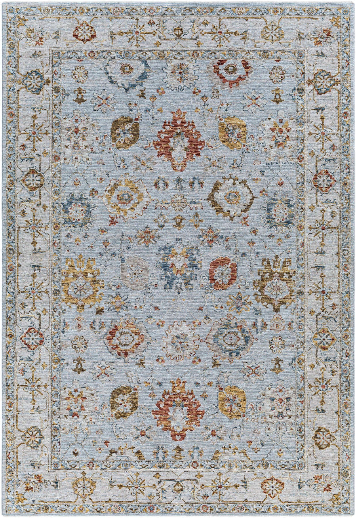 Surya Reina Ren-2306 Light Gray, Cream, Denim, Rust Area Rug