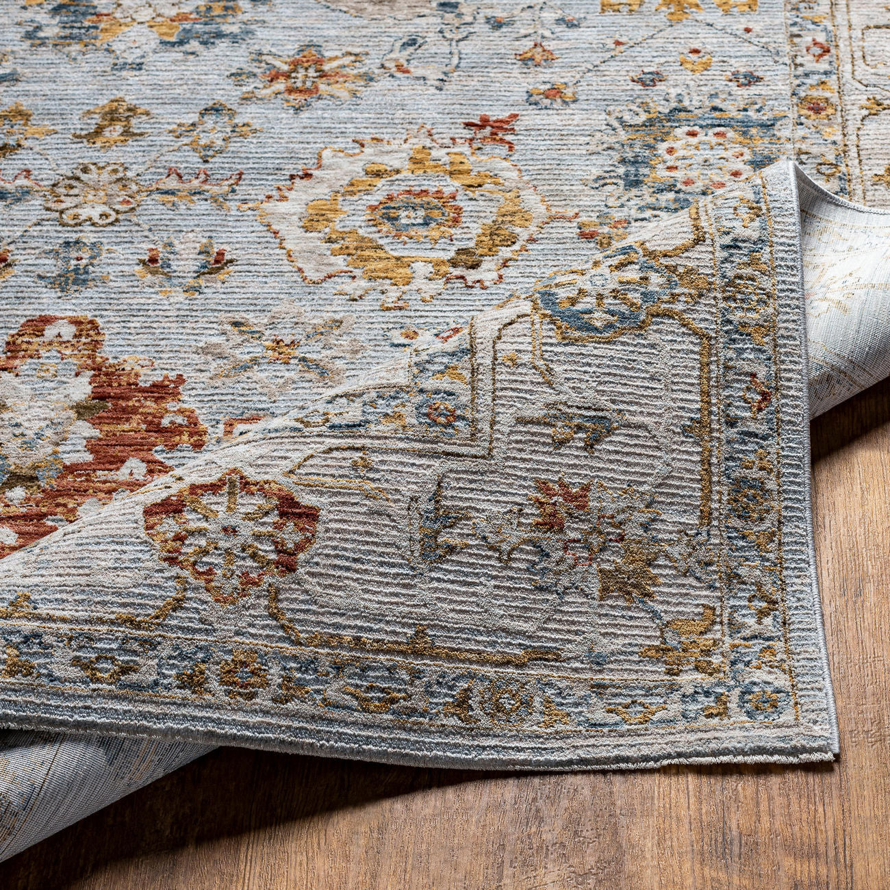 Surya Reina Ren-2306 Light Gray, Cream, Denim, Rust Area Rug