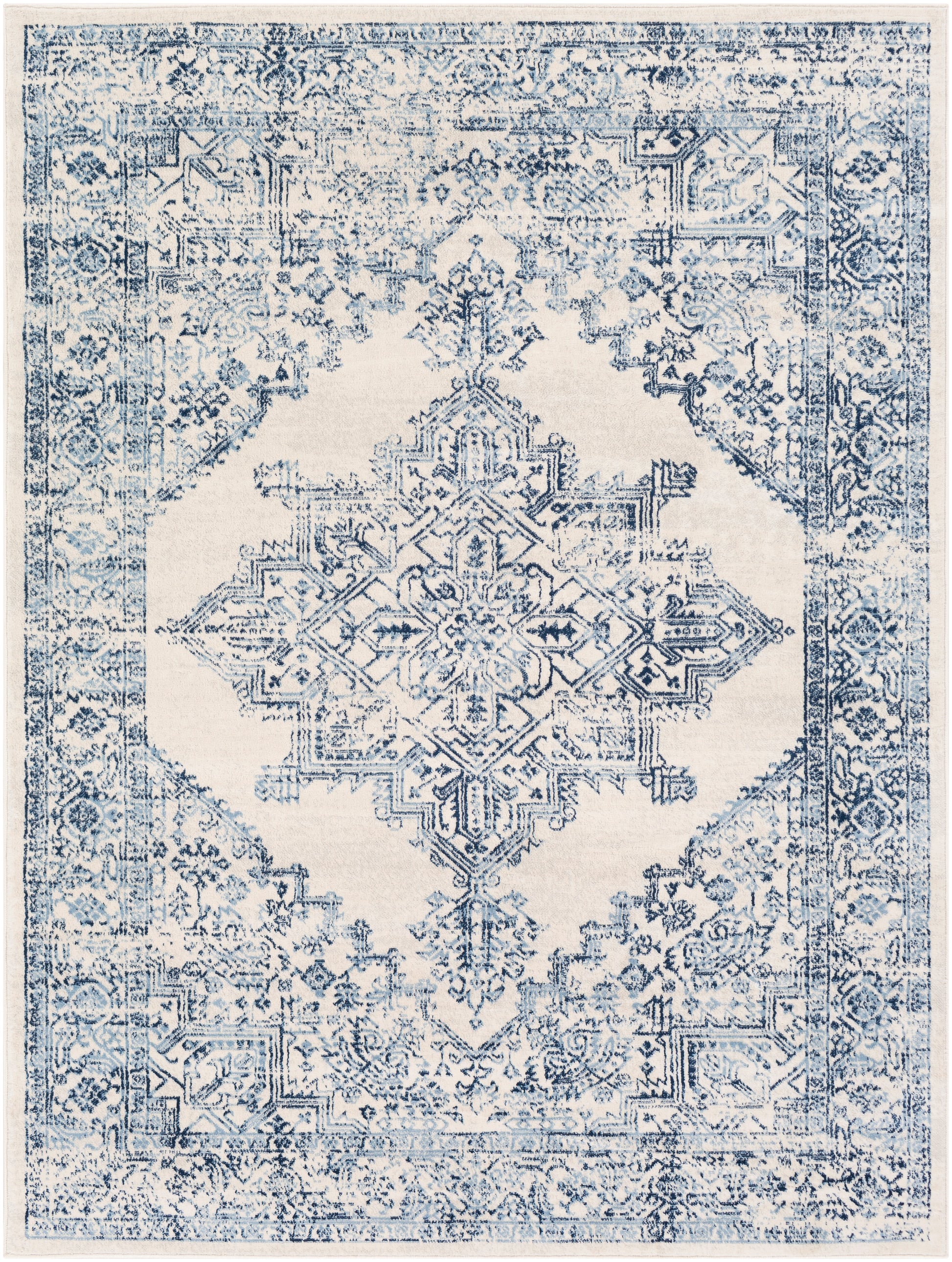 Surya Roma Rom-2323 White, Light Gray, Dark Blue, Medium Gray Area Rug