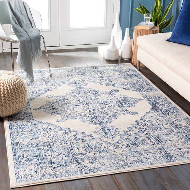 Surya Roma Rom-2323 White, Light Gray, Dark Blue, Medium Gray Rugs.