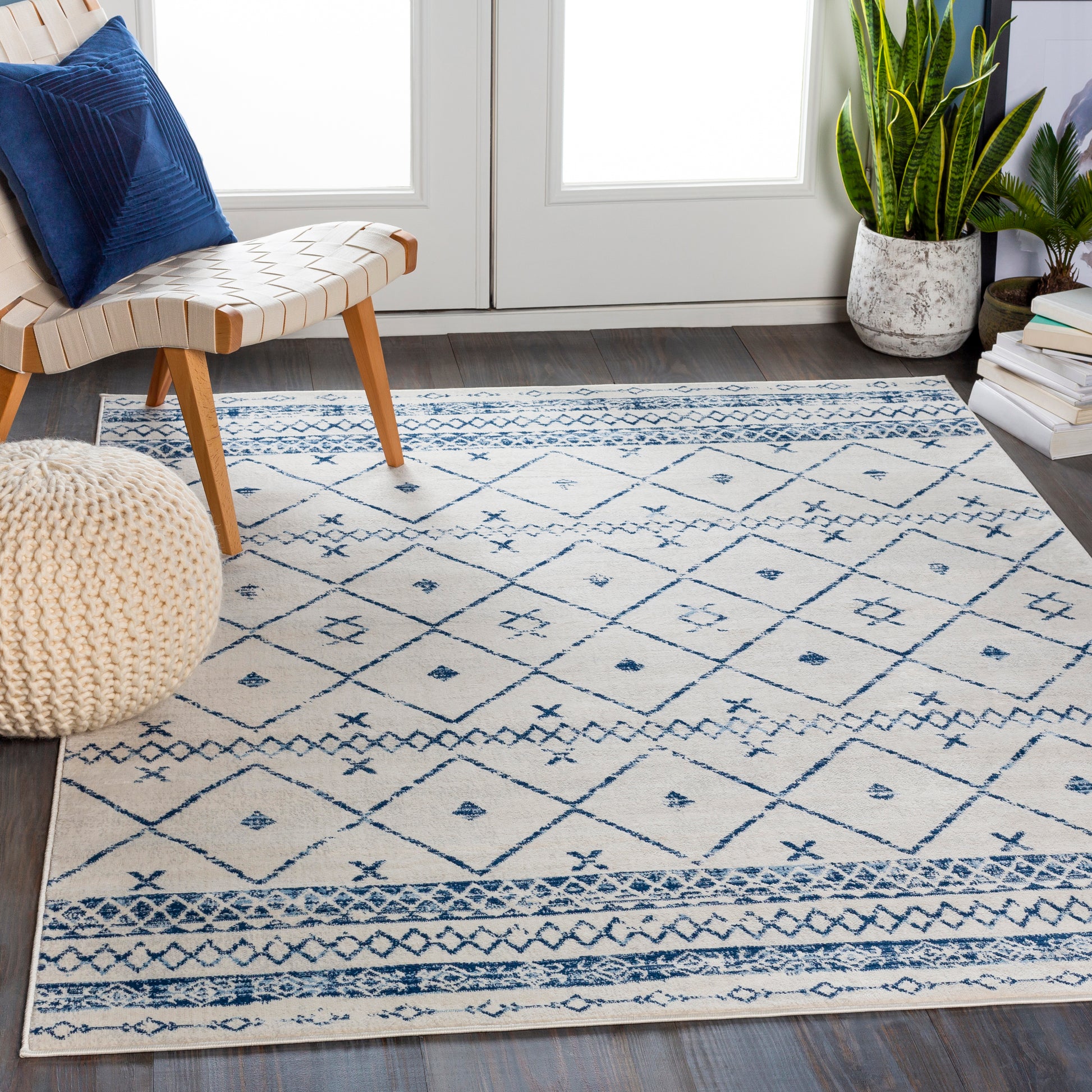 Surya Roma Rom-2339 Dark Blue, Denim, Light Gray, White Area Rug