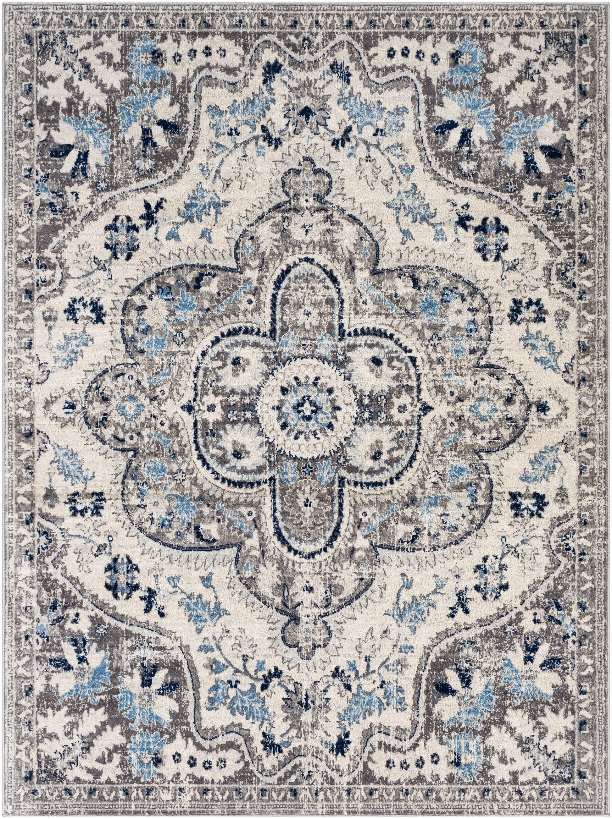 Surya Roma Rom-2359 Navy, Light Gray, Cream, Medium Gray Area Rug