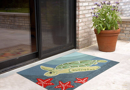 Liora Manne Frontporch Sea Turtle 1431/04 Ocean Coastal Area Rug