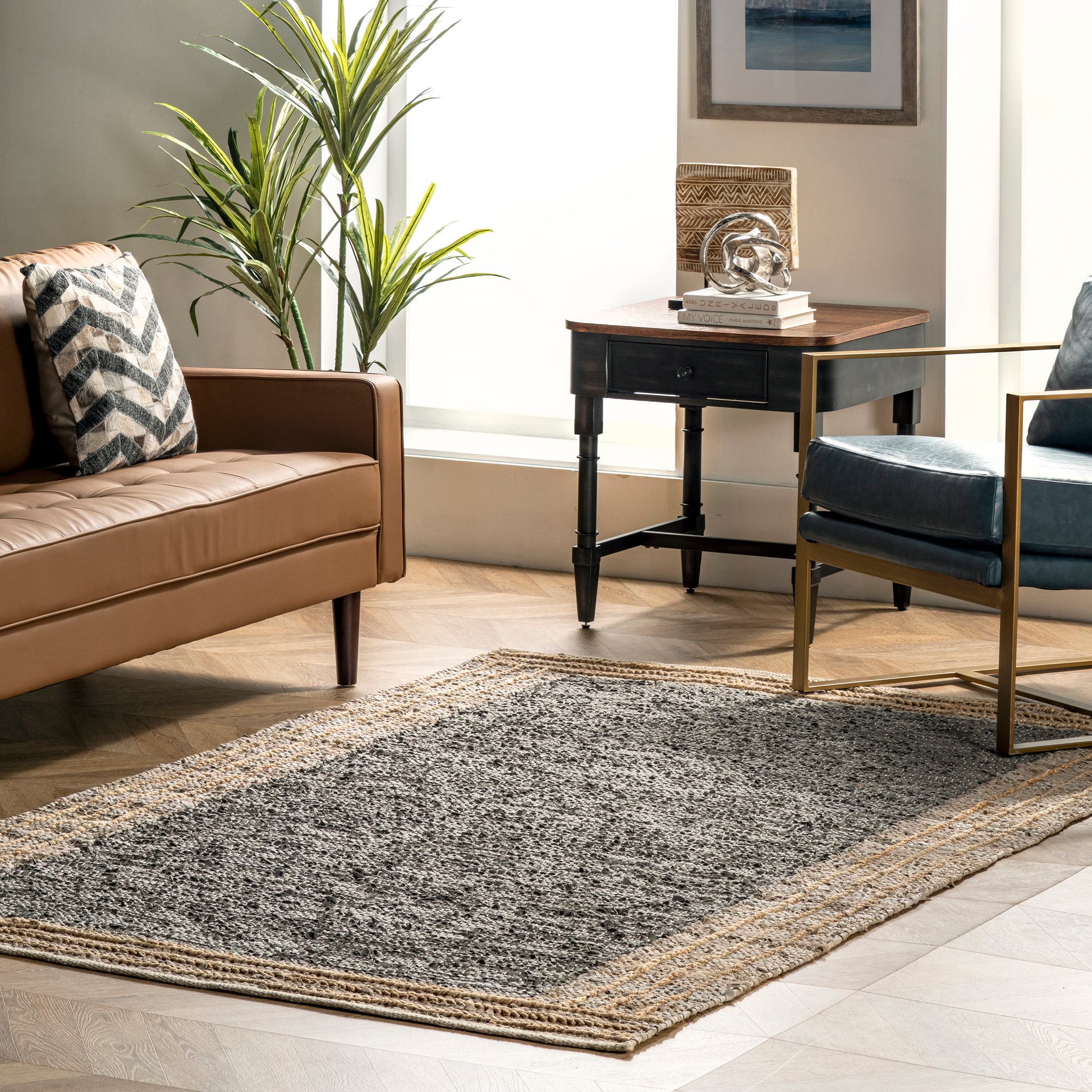 Nuloom Gaby Leather And Border Nga3352A Gray Area Rug