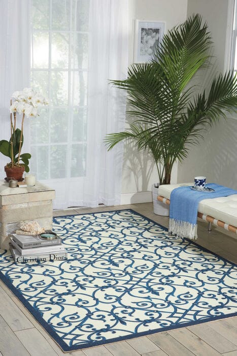 Nourison Home And Garden Rs093 Blue Damask Area Rug