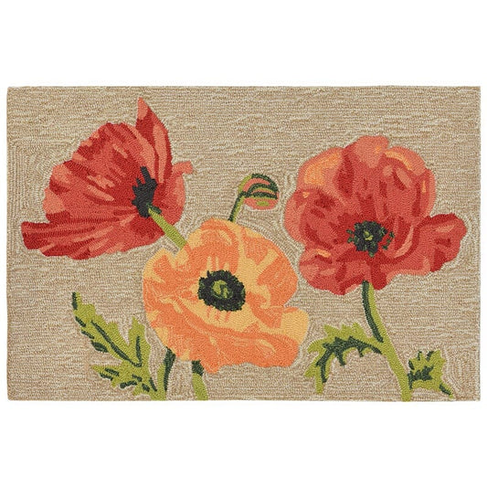 Liora Manne Ravella Icelandic Poppies 2272/12 White, Green, Orange, Red, Yellow Floral / Country Area Rug