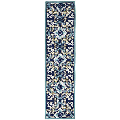 Liora Manne Ravella Floral Tile 2253/33 Navy Bohemian Area Rug