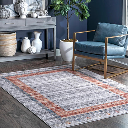 Nuloom Demi Tribal Border Nde2969A Gray Area Rug