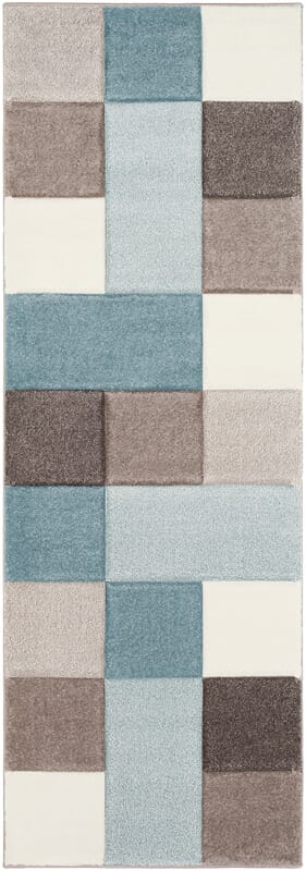 Surya Santa Monica Sac-2300 Aqua, Dark Brown, Taupe, White Geometric Area Rug