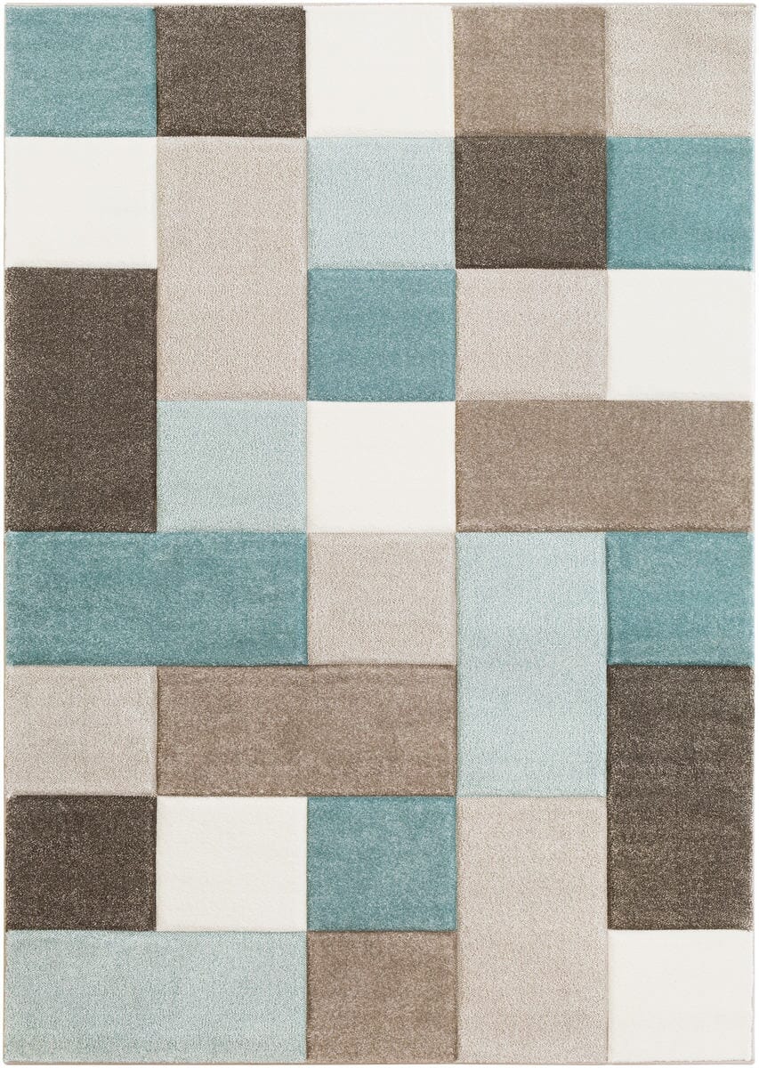 Surya Santa Monica Sac-2300 Aqua, Dark Brown, Taupe, White Geometric Area Rug