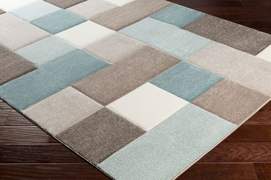 Surya Santa Monica Sac-2300 Aqua, Dark Brown, Taupe, White Geometric Area Rug