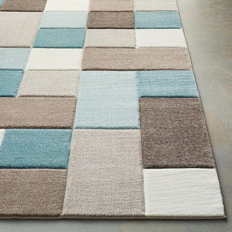 Surya Santa Monica Sac-2300 Aqua, Dark Brown, Taupe, White Geometric Area Rug