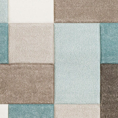 Surya Santa Monica Sac-2300 Aqua, Dark Brown, Taupe, White Geometric Area Rug