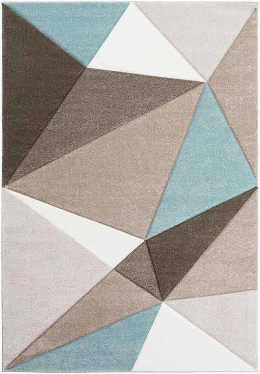 Surya Santa Monica Sac-2304 Taupe, Dark Brown, Aqua, White Geometric Area Rug