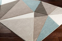 Surya Santa Monica Sac-2304 Taupe, Dark Brown, Aqua, White Geometric Area Rug