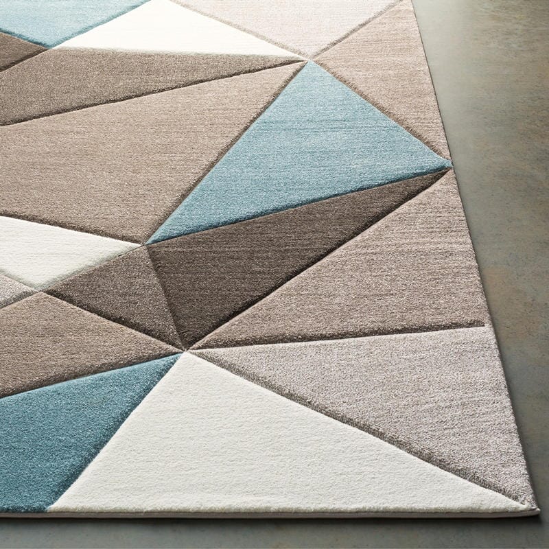 Surya Santa Monica Sac-2304 Taupe, Dark Brown, Aqua, White Geometric Area Rug