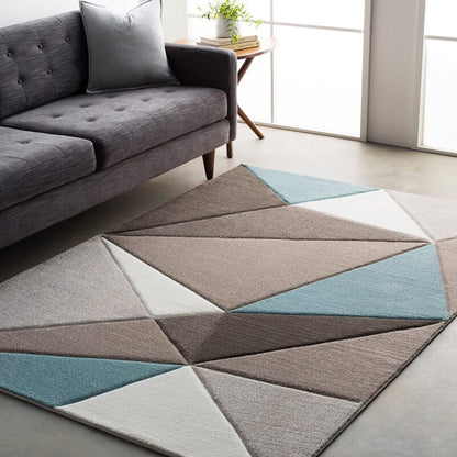 Surya Santa Monica Sac-2304 Taupe, Dark Brown, Aqua, White Geometric Area Rug