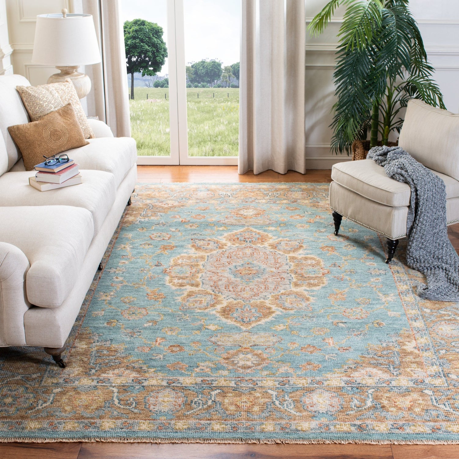 Safavieh Samarkand Srk139J Aqua/Gold Rug.