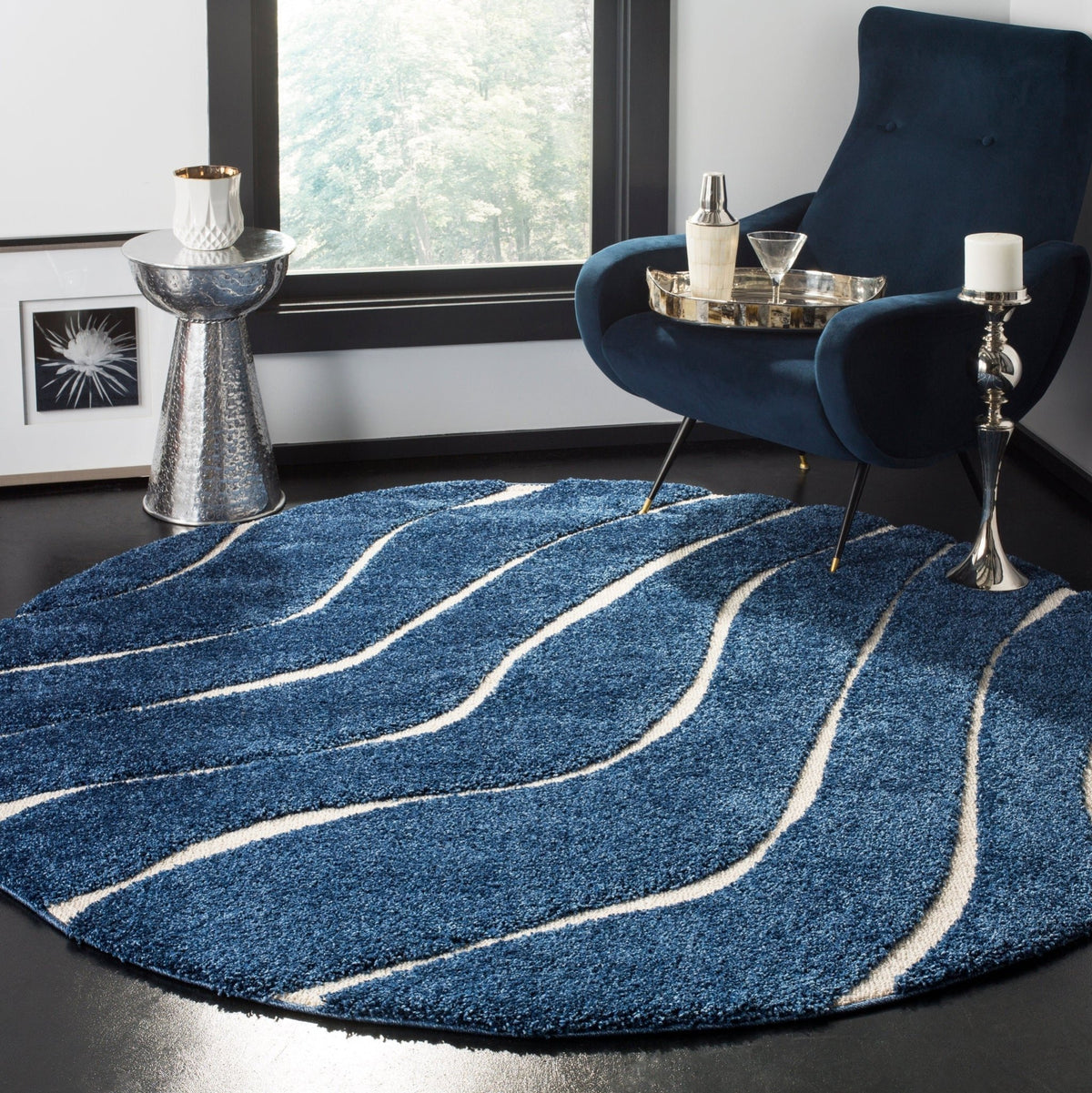Safavieh Shag Sg472 Dark Blue/Cream Rug.