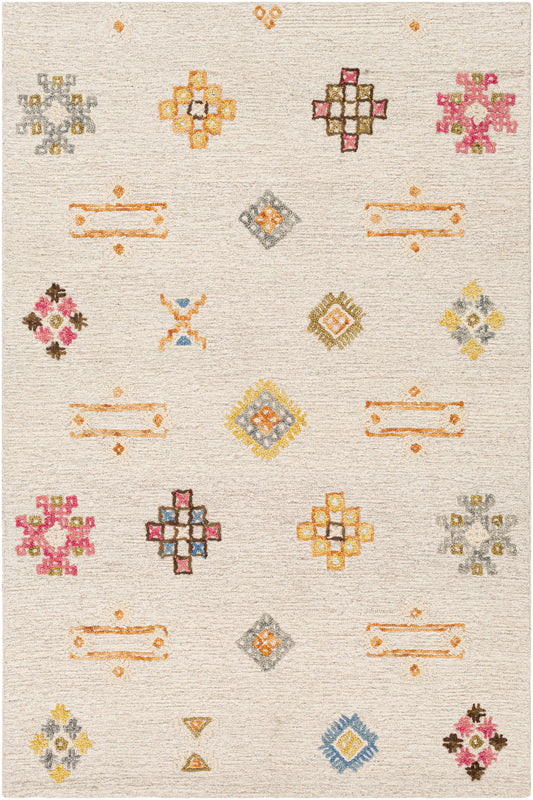 Surya Sabra Sar-2303 Cream, Taupe, Grass Green, Bright Pink Area Rug