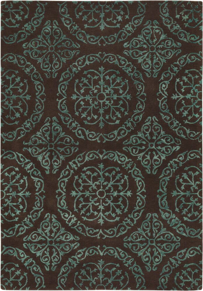 Chandra Satara Sat16201 Brown / Blue Damask Area Rug