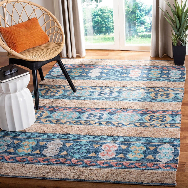 Safavieh Saffron Sfn107M Blue / Taupe Rugs.