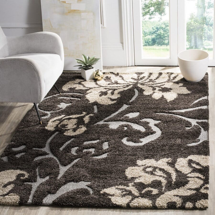 Safavieh Florida Shag Sg458-2879 Dark Brown / Smoke Floral / Country Area Rug