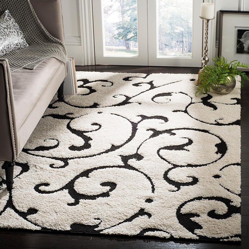 Safavieh Shag Sg476-1290 Ivory / Black Shag Area Rug