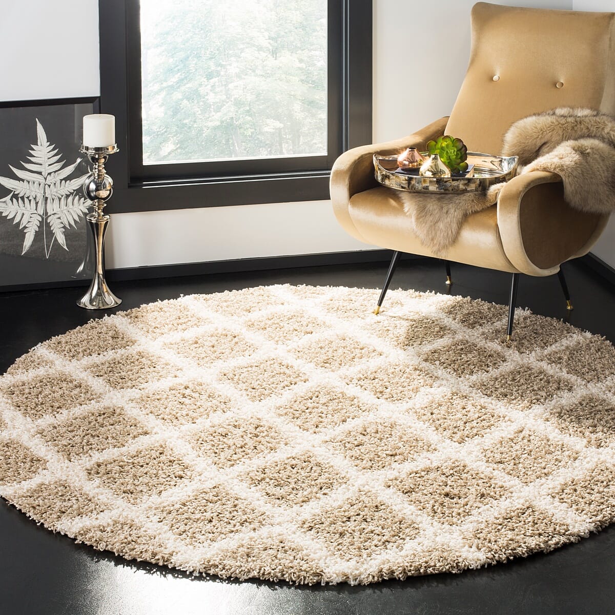 Safavieh Dallas Shag Sgds258D Beige / Ivory Shag Area Rug