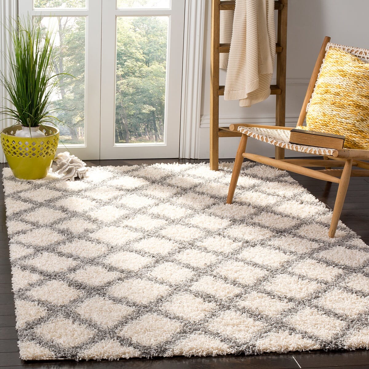 Safavieh Dallas Shag Sgds258F Ivory / Grey Shag Area Rug