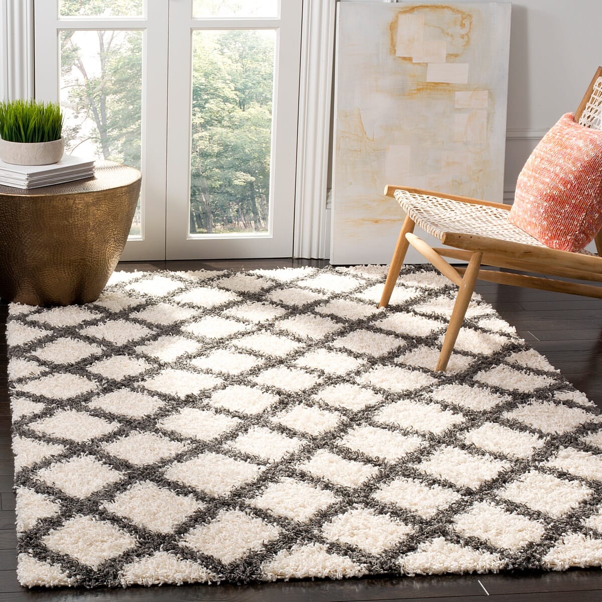 Safavieh Dallas Shag Sgds258H Ivory / Grey Shag Area Rug