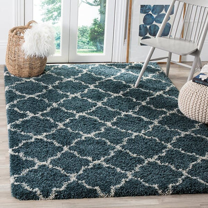 Safavieh Hudson Shag Sgh282L Slate Blue / Ivory Geometric Area Rug