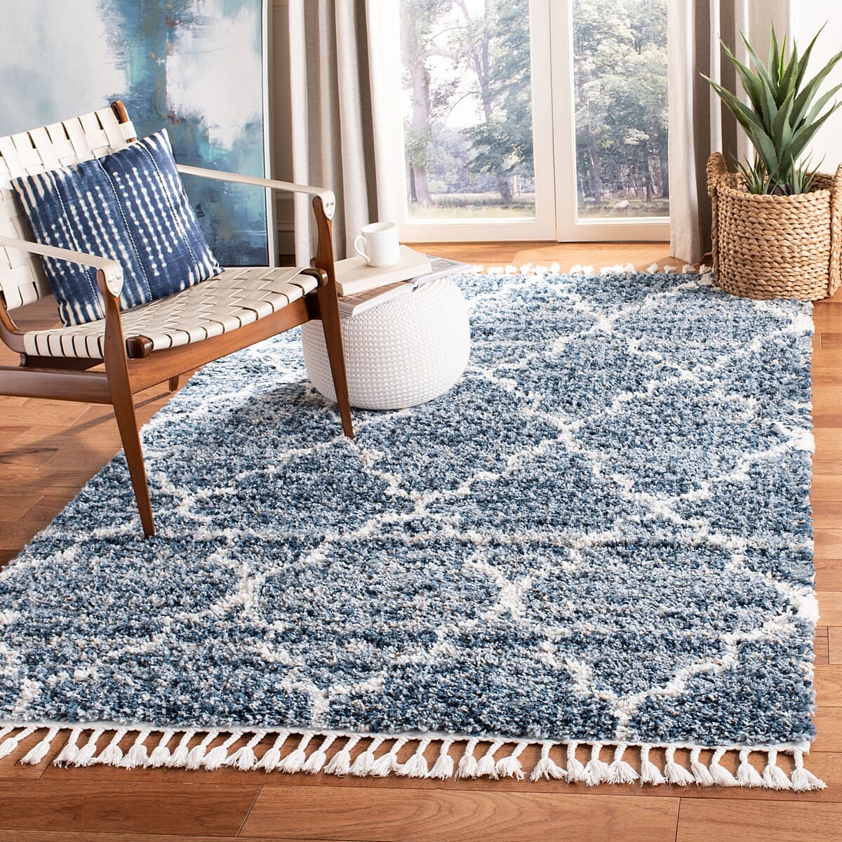 Safavieh Melrose Shag Sgml938N Navy / Ivory Moroccan Area Rug