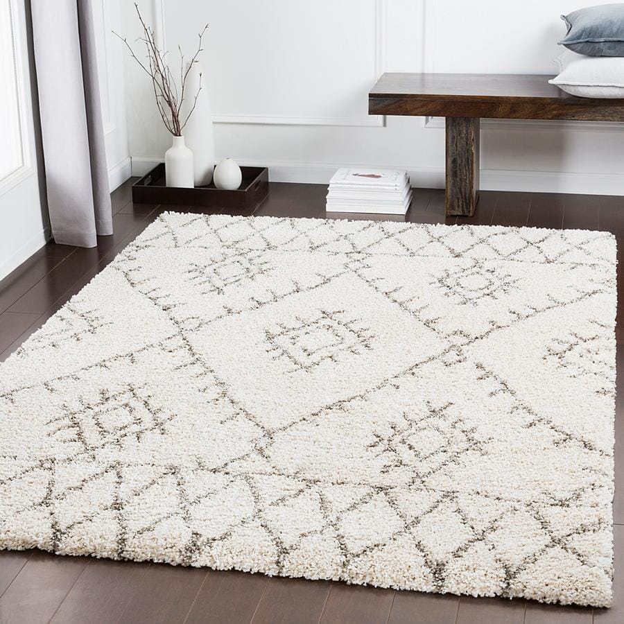 Surya Serengeti Shag Sgt-2301 White, Khaki, Taupe, Dark Brown Rugs.