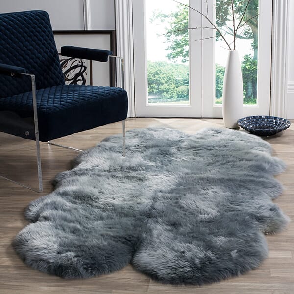 Safavieh Sheepskin Shag Shs121B Steel Blue Shag Area Rug