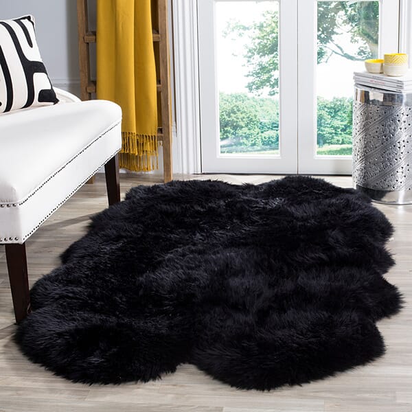 Safavieh Sheepskin Shag Shs121C Midnight Black Rugs.