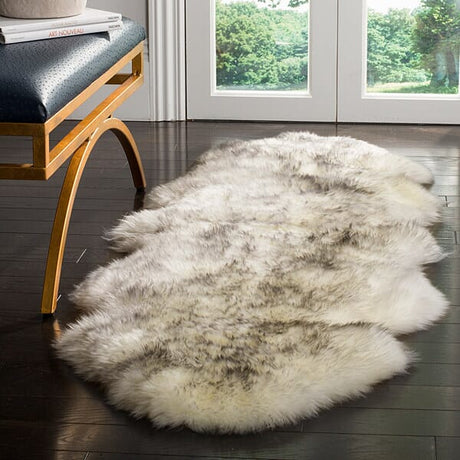 Safavieh Sheepskin Shag Shs121E Ivory / Smoke Grey Rugs.